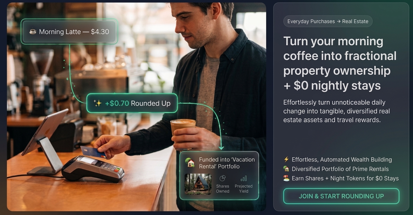 Morning latte rounded up $0.70 funding a vacation rental portfolio with $0 nightly stays